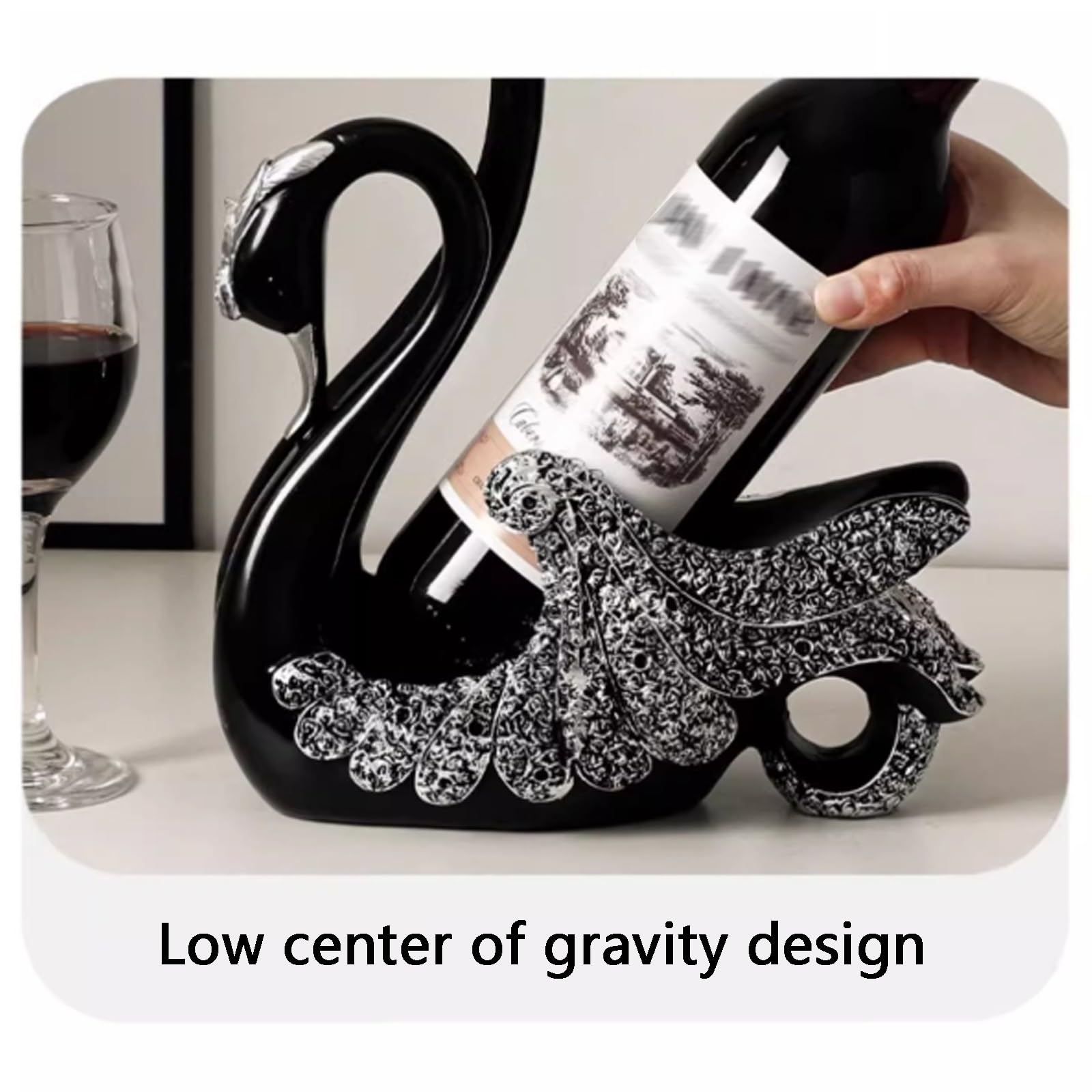 Botellero Swan, adecuado for sala de estar, cocina, entrada, estudio(Black)