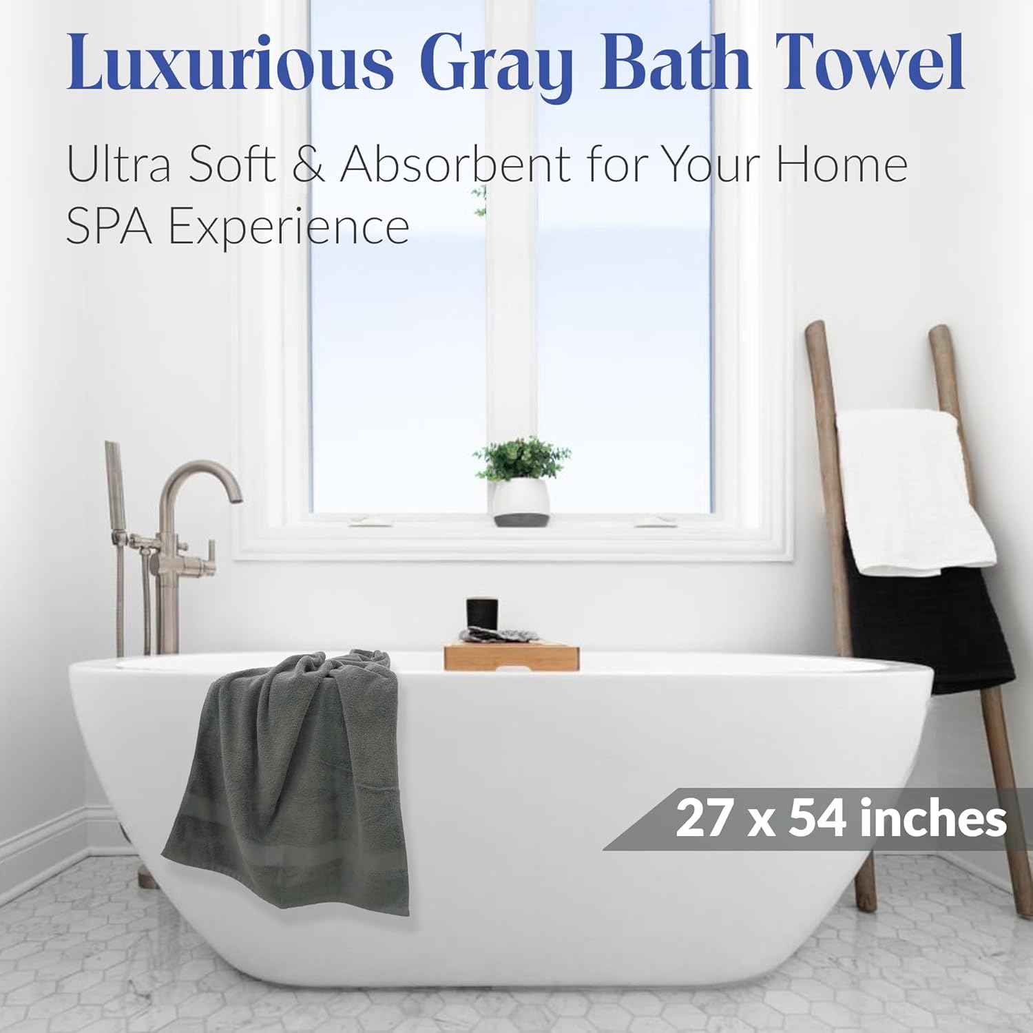 Luxury 4 Piece Bath Towel Set, 100% Ring Spun Cotton Bath Towels for Bathroom, 27x54 in Quick Drying Towels Lightweight and Highly Absorbant Large Bathroom Shower Towels, Bath Towels (Gray)