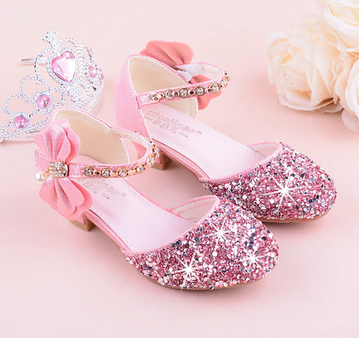 Emin Mädchen Prinzessin Schuhe Kinder Glitzer Schuhe Hoher Absatz Sandalen Hochzeitsschuhe Ballettschuhe Geburtstag Party Halloween Weihnachten Karneval Kostüm Zubehör