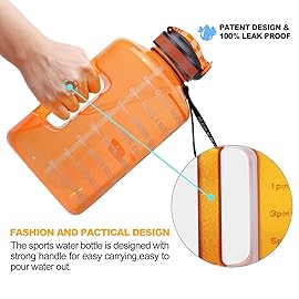 SLUXKE 1Gallon Water Bottle with Straw BPA Free, 128oz Motivational Drinking Bottles with Time Marker, Huge Reusable Leak Proof Gym Water Jug with Flip Top Lid for Camping Yoga Sports ORANGE