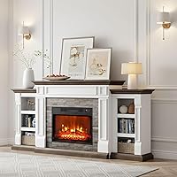 Vista 9 de Chimenea eléctrica de 72 pulgadas con chimenea, soporte de TV para televisores de hasta 80 pulgadas, centro de entretenimiento de granja con Blanco