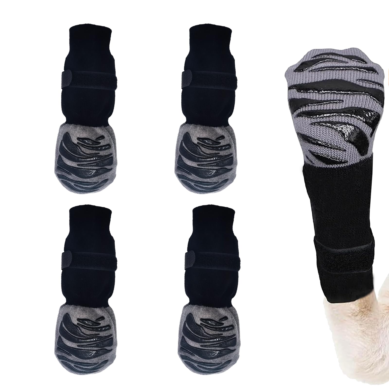 OYIWINMI 4 Stück Pfotenschutz Hund Robuste Anti，Schützende Hundesocken,Anti-Slip Dog Paw Protector Bottom Rubber Sole Dog Boots with Adjustable Straps for Indoor Outdoor Wear (L)