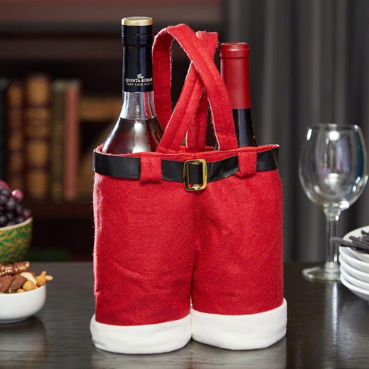 Homecube Large Size Christmas Candy Bag Wine Holders Santa Pants Gift and Treat Bags with Handle Portable Candy Gift Baskets Gift Wrap for Wedding, Pack of 6 (10" L x 15" H) image 5