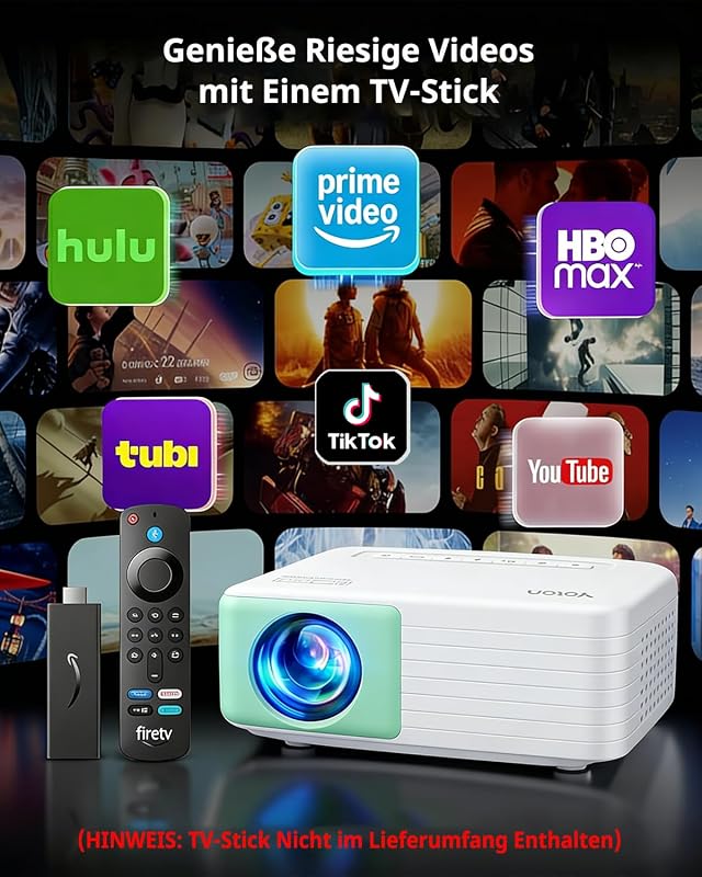 Mini proiector YOTON cu rotație la 180 de grade, corecție automată a trapezului, 1080p, 15000 lumeni, zoom 50%, HDMI USB PS5 TV stick pentru dormitor