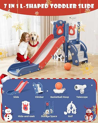 Miniatura 2 de XJD Tobogán 7 en 1 para niños pequeños, tobogán de interior para niños de 12 a 36 meses, nueva actualización con golf, aro de baloncesto para juegos