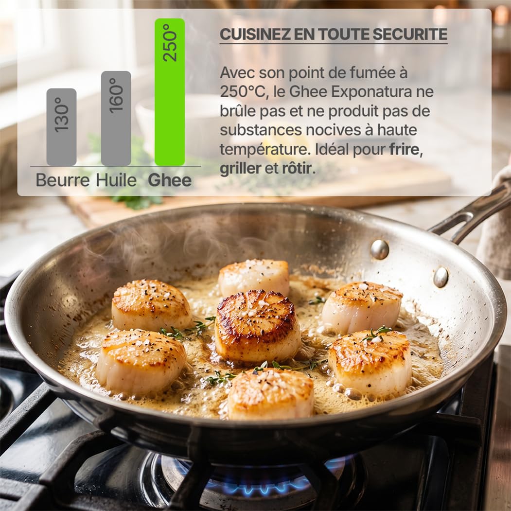 Ghee Bio - beurre clarifié selon l'ancienne recette ayurvédique - uniquement à partir du lait de vaches au pâturage - extrêmement digestible sans lactose - Exponatura (1250 g)