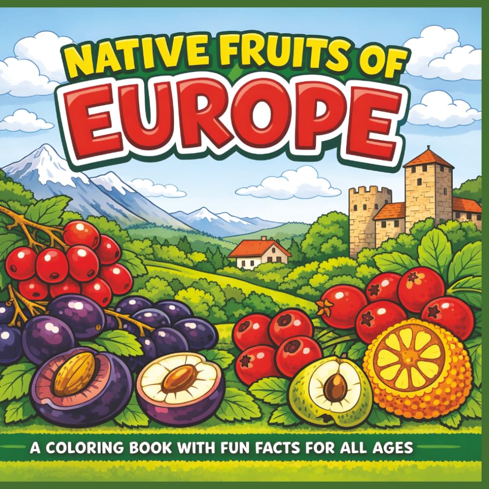 Native Fruits of Europe: A Coloring Book with Fun Facts for All Ages|Bold Outlines|Easy to color|Stress Relief and Relaxation