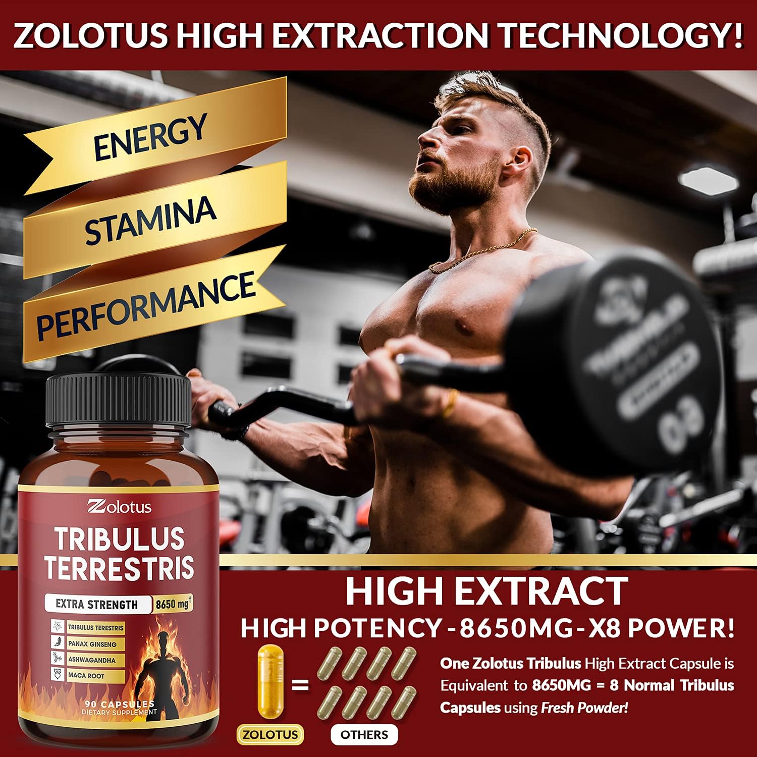 Tribulus Terrestris, 8650mg Per Capsule, Highest Potency with Ashwagndha, Panax Ginseng, Saw Palmetto, Maca, Shilajit. Boost Energy, Mood, Stamina & Performance, for Men & Women, 3 Months Supply. : Health & Household