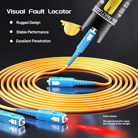 Visual Fault Locator,100-120KM VFL Fiber Optic Tester Kit - Include Single Mode 9/125um FC Male to LC Female Adapter, VFL for Fiber Network Cable Test