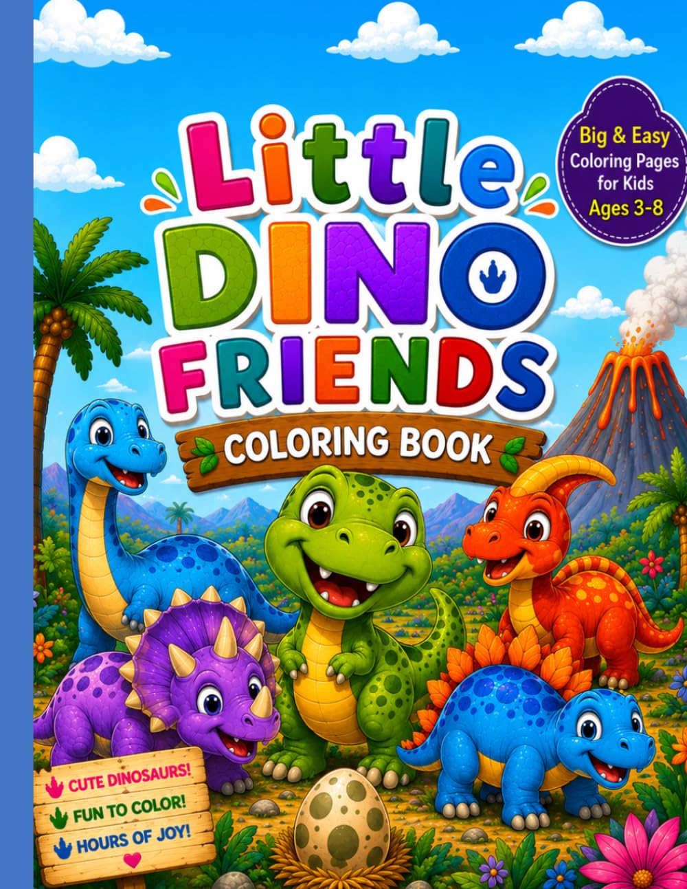 Little Dino Friends Coloring Book: 24 Cute & Easy Dinosaur Coloring Pages for Kids Ages 3-8 | Big Print for Little Hands
