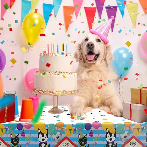 Miniatura 5 de FunHot Manteles de perro, 2 manteles coloridos con estampado de patas, 54 x 108 pulgadas, manteles rectangulares azules con estampado de huesos de