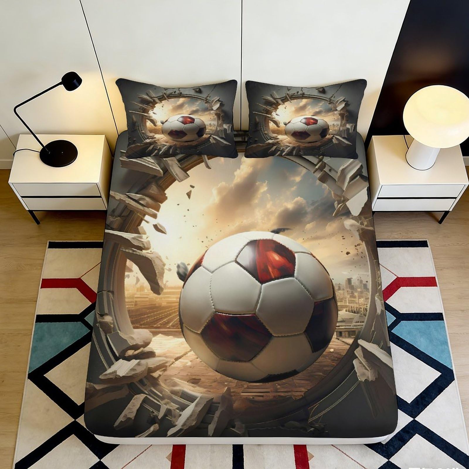 3D Printed Football Stadium Fitted Sheet Microfiber Non-slip Bed Sheet Sports Decor for Bedroom Guest Room 90x200x25cm