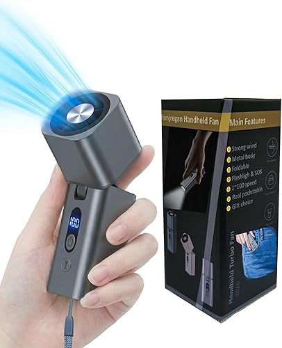 Metal Portable Mini handheld fan 1-100 speed 15000PRM,Rechargeable Pocket Personal handheld turbo fan 5000mAh with flashlight,Small hand held face fan for Travel Camping Beach,Gifts for Women (Gray)