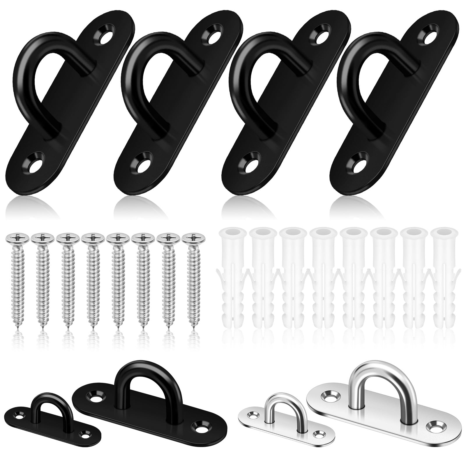 Mardatt 4 Pack M8 304 Stainless Steel Pad Eye Plate U Hooks, Marine Hardware Hook with Screws Anchors, Heavy Duty Ceiling Hooks Pad Eyes Plate, Black