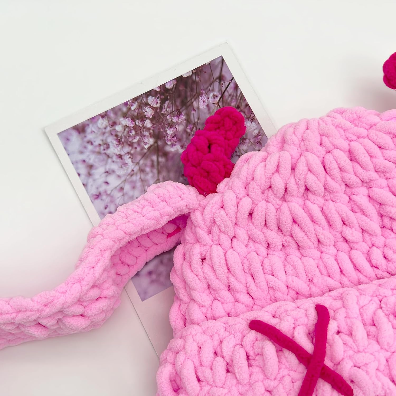 Bunny Chunky Beanie with Devil Horns Cute Chenille Crochet Hat with Long Floppy Ears Pastel Goth Rabbit Winter Skull Cap
