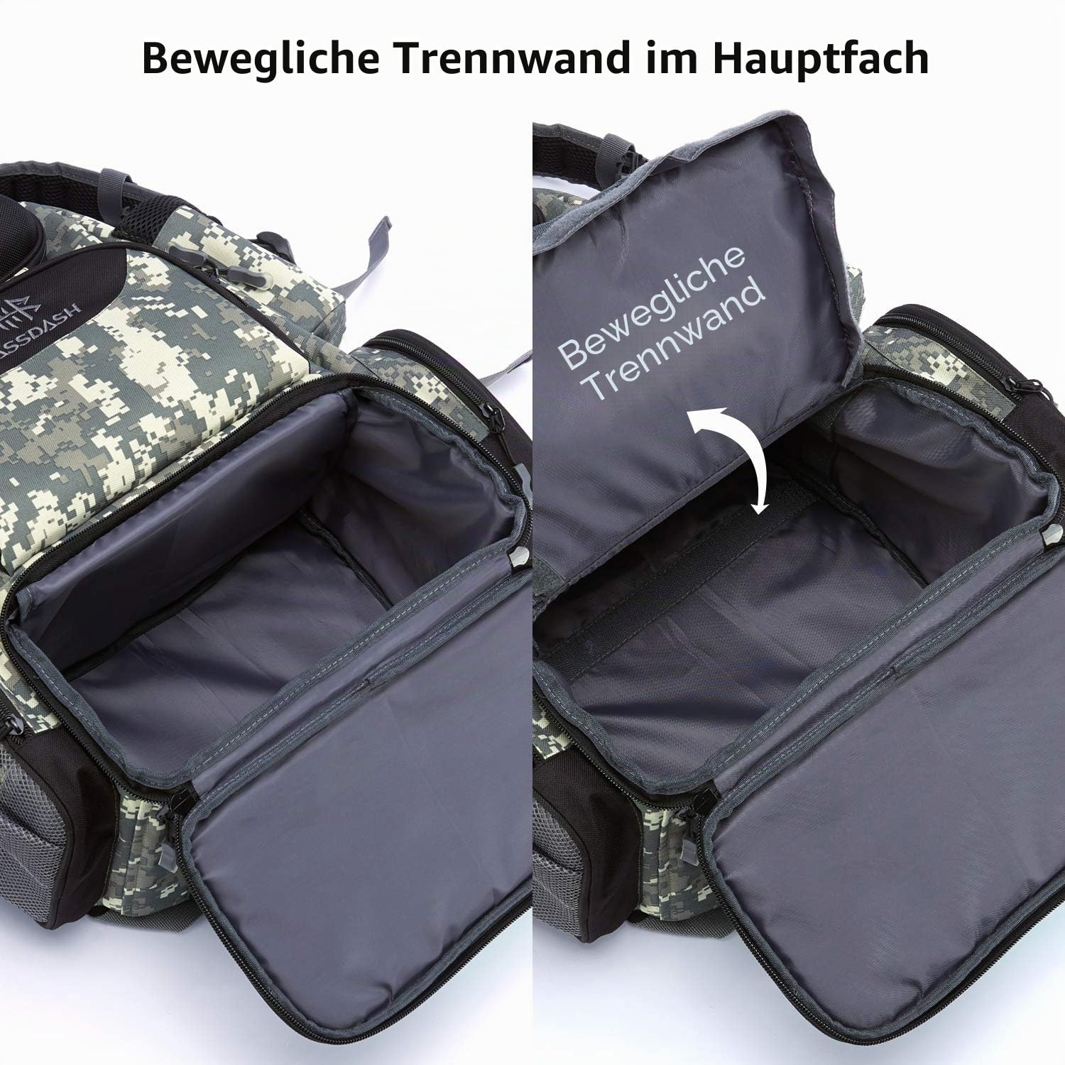 Bassdash Angelrucksack wasserabweisend leicht taktische Tasche Angelkoffer mit Rutenhalter und schützender Regenhülle