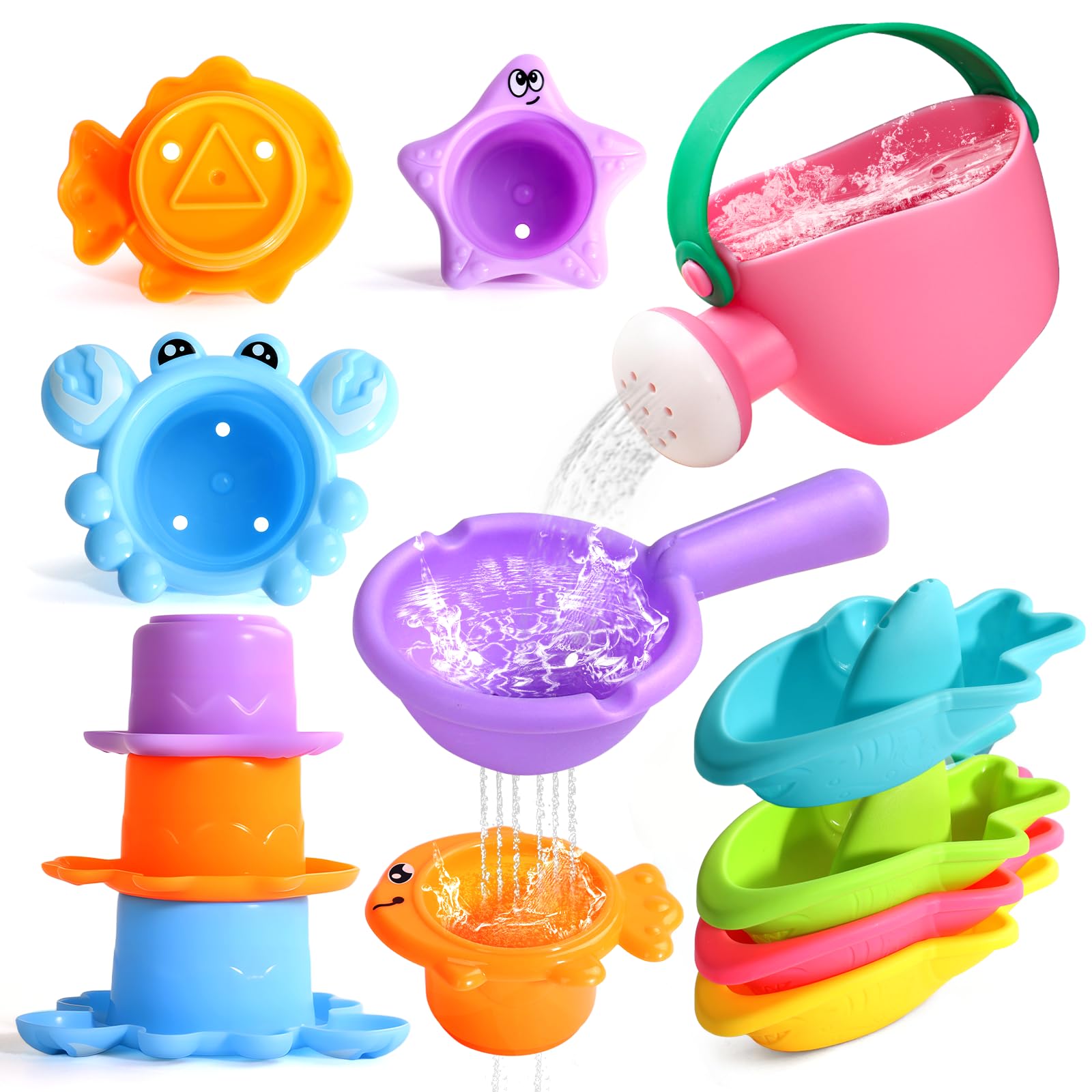Photo 1 of Fajiabao Baby Bath Toys for Kids Ages 1-3 Toddler Bath Toys Mold Free for 2-4 Bathtub Sand Beach Pool Water Toys for 1+ Year Old Girl Gifts 9 PCS (Color Random)