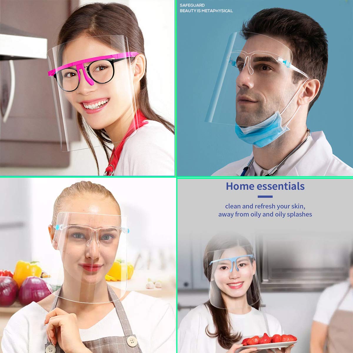 JACHAM 8 pack Face Shield Transparent Goggle Shield with Clear Anti-Fog Lens ,Lightweight Reusable Glasses and Replaceable Shield Protect from Dust, Splashes & Waterproof[8packs with frame]