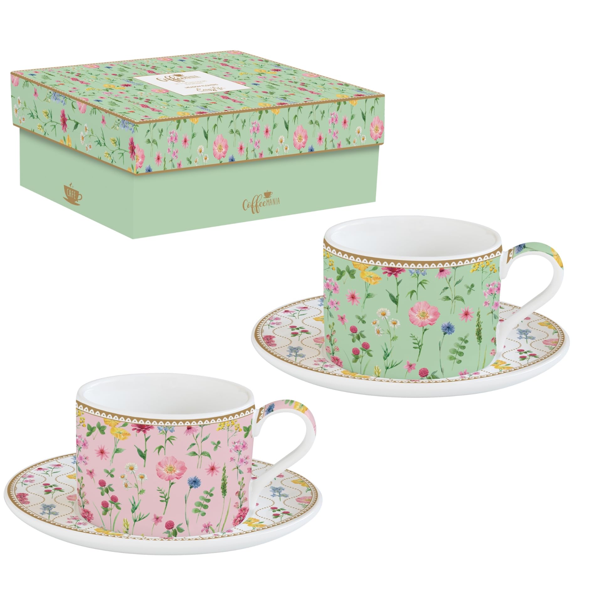 Coffret 2 déjeuners 24cl porcelaine Coffee Mania tasse café avec soucoupe