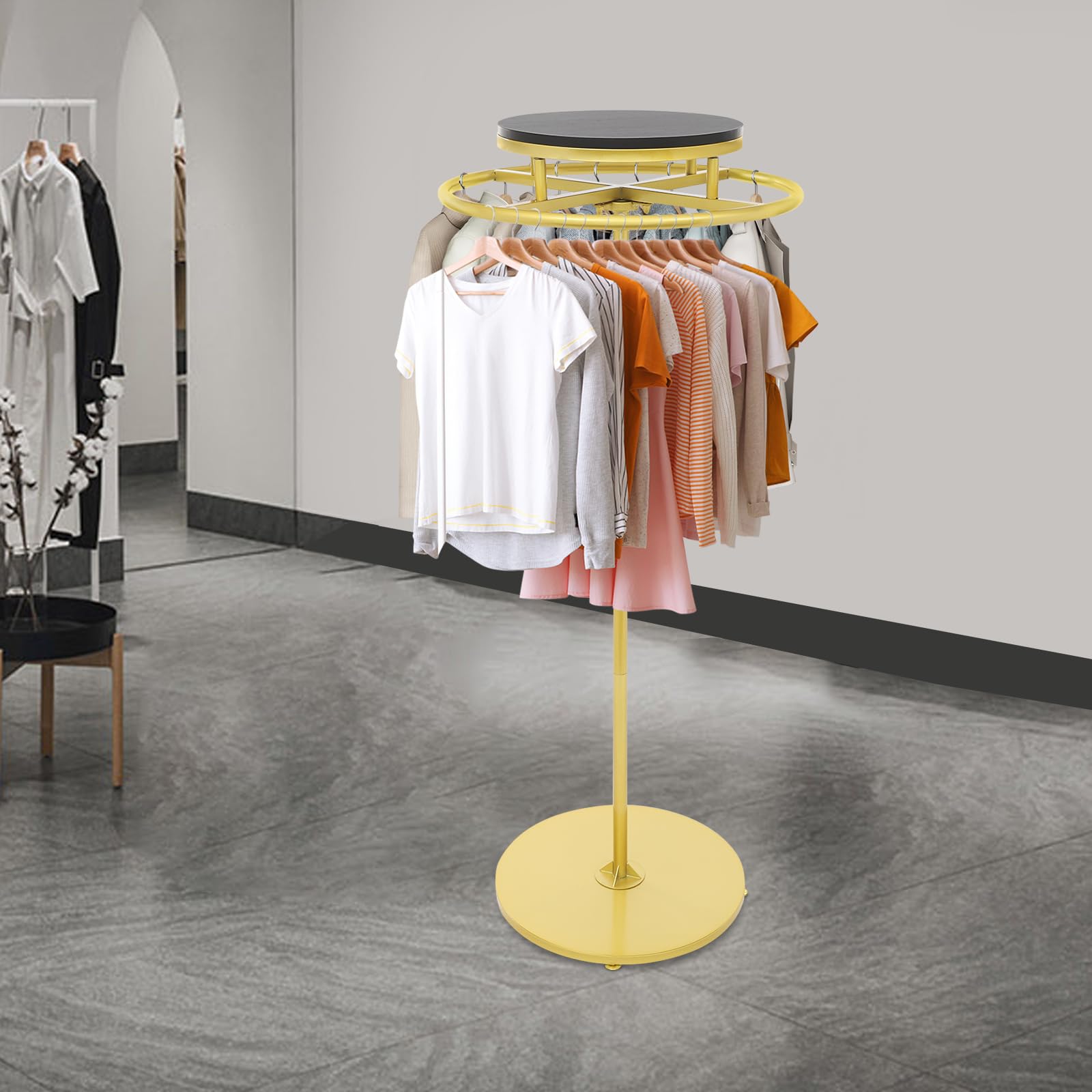 Soporte de ropa redondo giratorio de 360°, expositor de ropa independiente en pie para tienda, tienda de moda, vestidor y dormitorio, estructura metálica