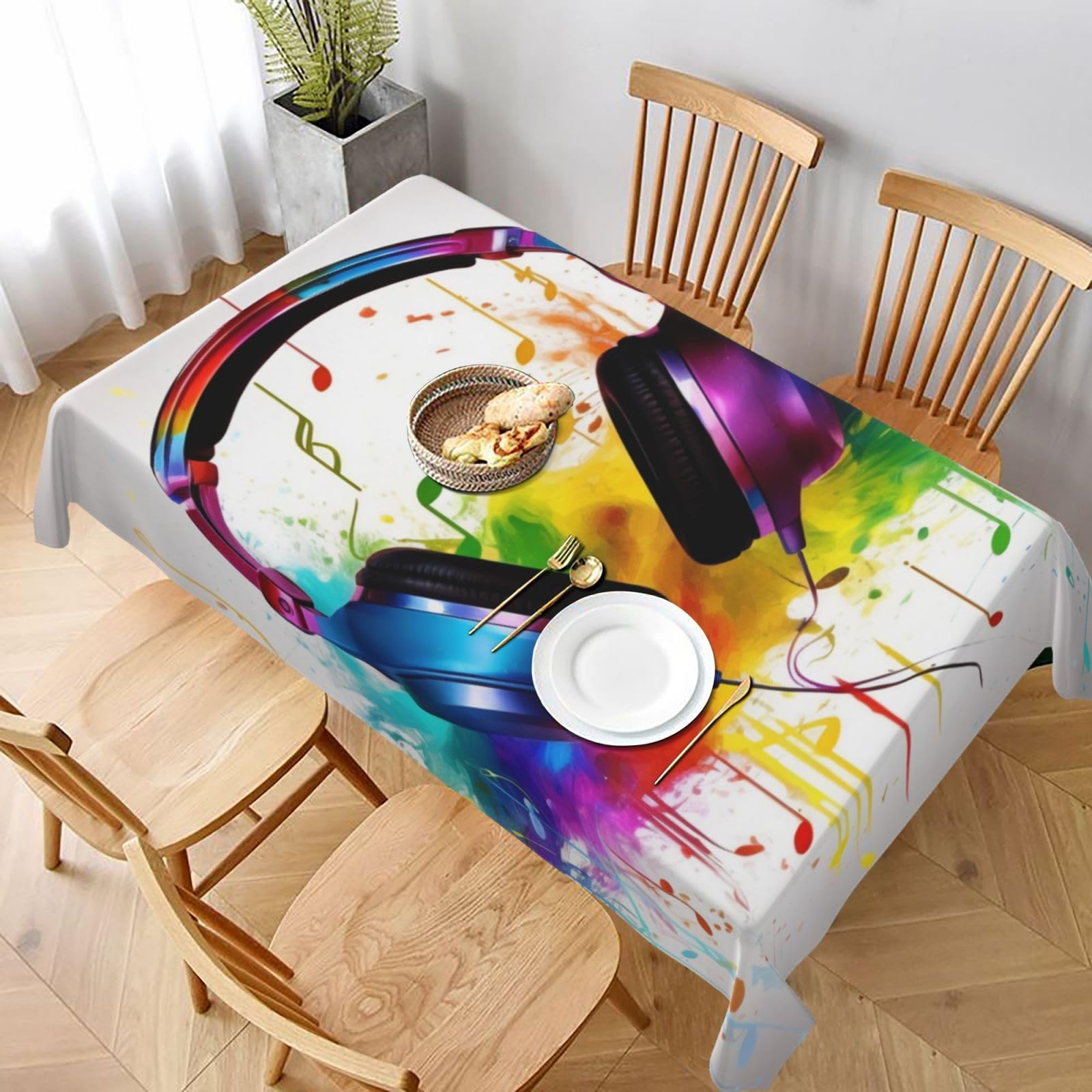 WPKJU Music Printed Tablecloth 60x90 in Water Resistant Table Cover Washable Rectangle Table Cloth for Dining Tables