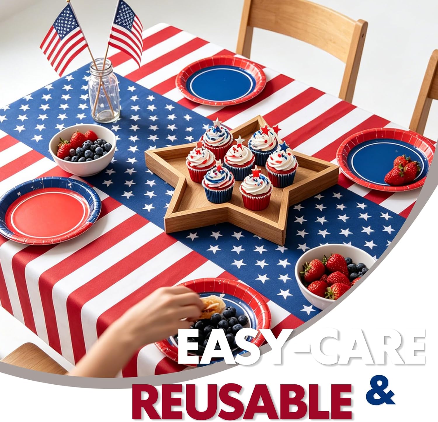 4th of July Plastic Tablecloth 3 Pack, 54 x 108 Inch Disposable Table Cloth American Flag for Fourth of July Event, Leakproof Sturdy Thick Table Cover for Party(July 4th | 3 Packs | 54x108 Inch)
