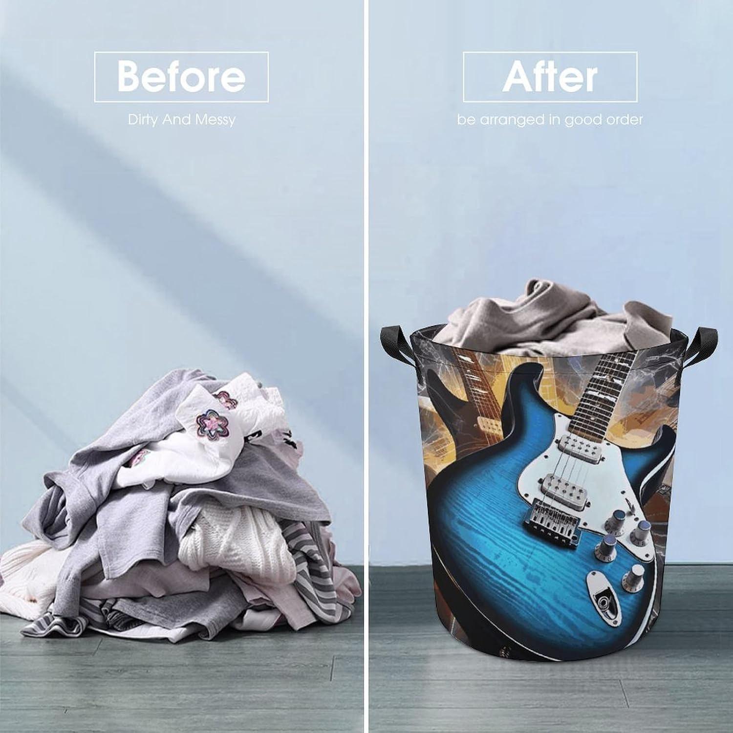 Magic Electric Guitar Music Large Foldable Laundry Basket Waterproof Lightweight Laundry Hamper Storage Bin Clothes Toys Organizer Bag with Handles for Home Bathroom Bedroom Dorm image 5