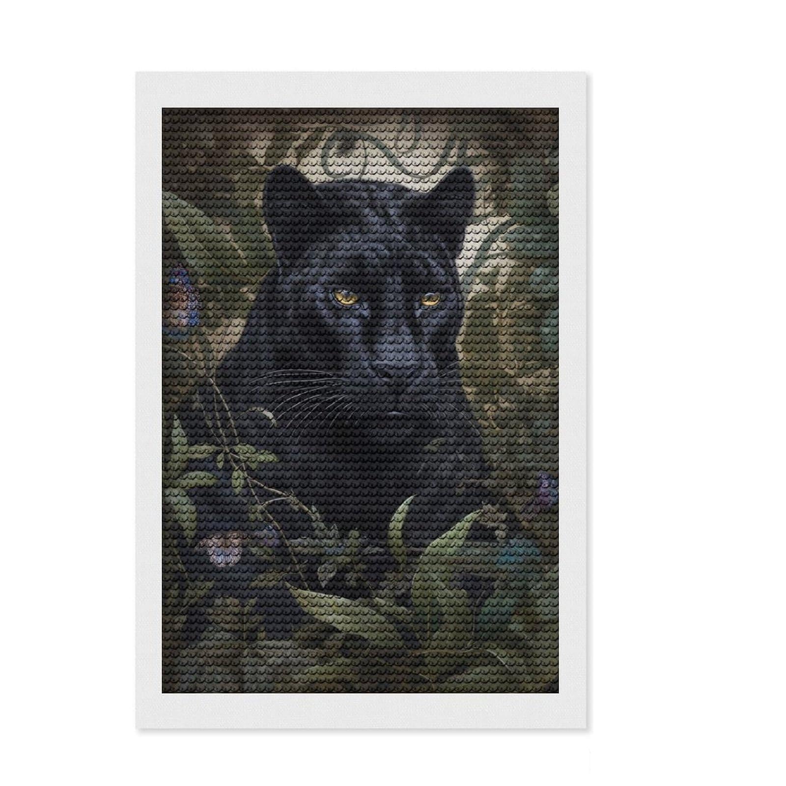 Junmoney Whimsical Black Panther Diamond Style Art Kit 8"x12", Winter Craft, Gift Idea, Farmhouse Decor, Thoughtful Present, Office Decor