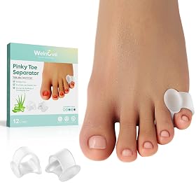 Welnove Gel Toe Separator, 12 Pack Pinky Toe Spacers, Aloe Vera Extract Infused Silicone Little Toe Spacers, Bunion Corr
