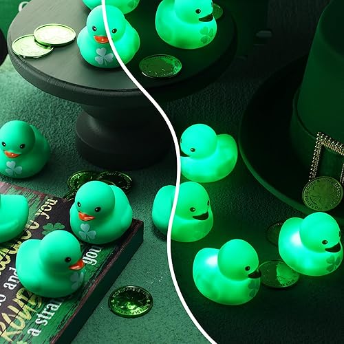 Miniatura 4 de Silipull 50 piezas de patos de goma LED del día de San Patricio irlandeses para fiesta del día de San Patricio, decoración de pato iluminado,