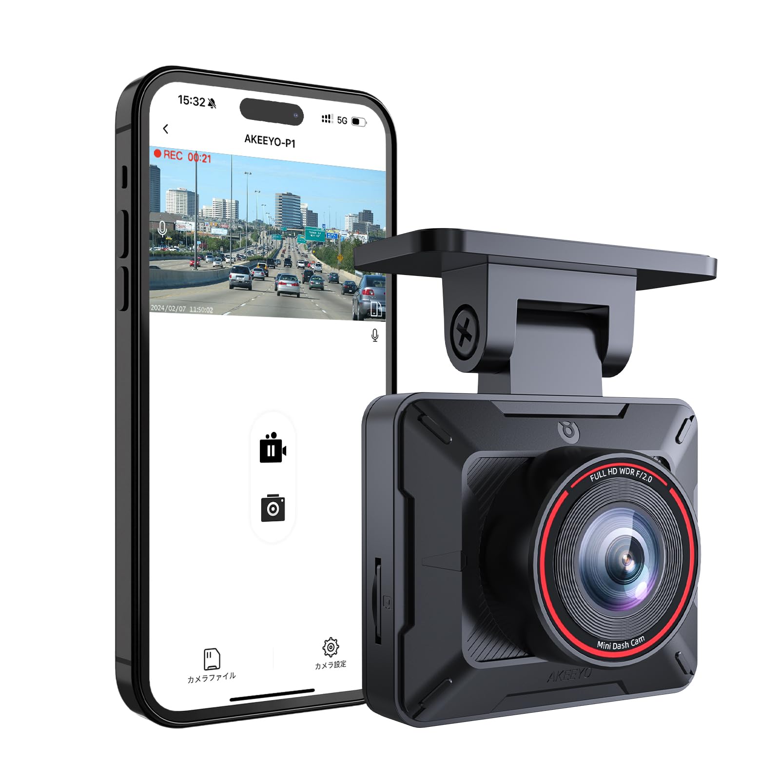 AKEEYO-P1 WiFi Dash Cam Front,1080P Dash Camera for Cars with App Controls,Mini Front Mirror Dashcams with WDR Night Vision,G-Sensor, Loop Recording,24 Hours Parking Monitor,Support iOS/Android