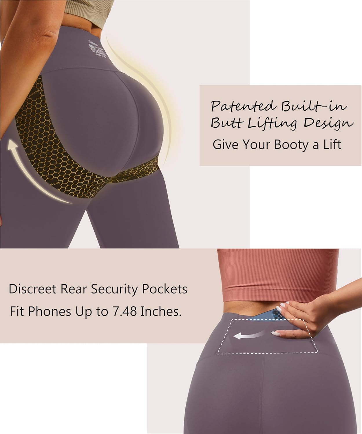 Women's Compression Leggings Butt Lifting Work Out Athletic Gym High Waist Tummy Control Stretchy with Pockets