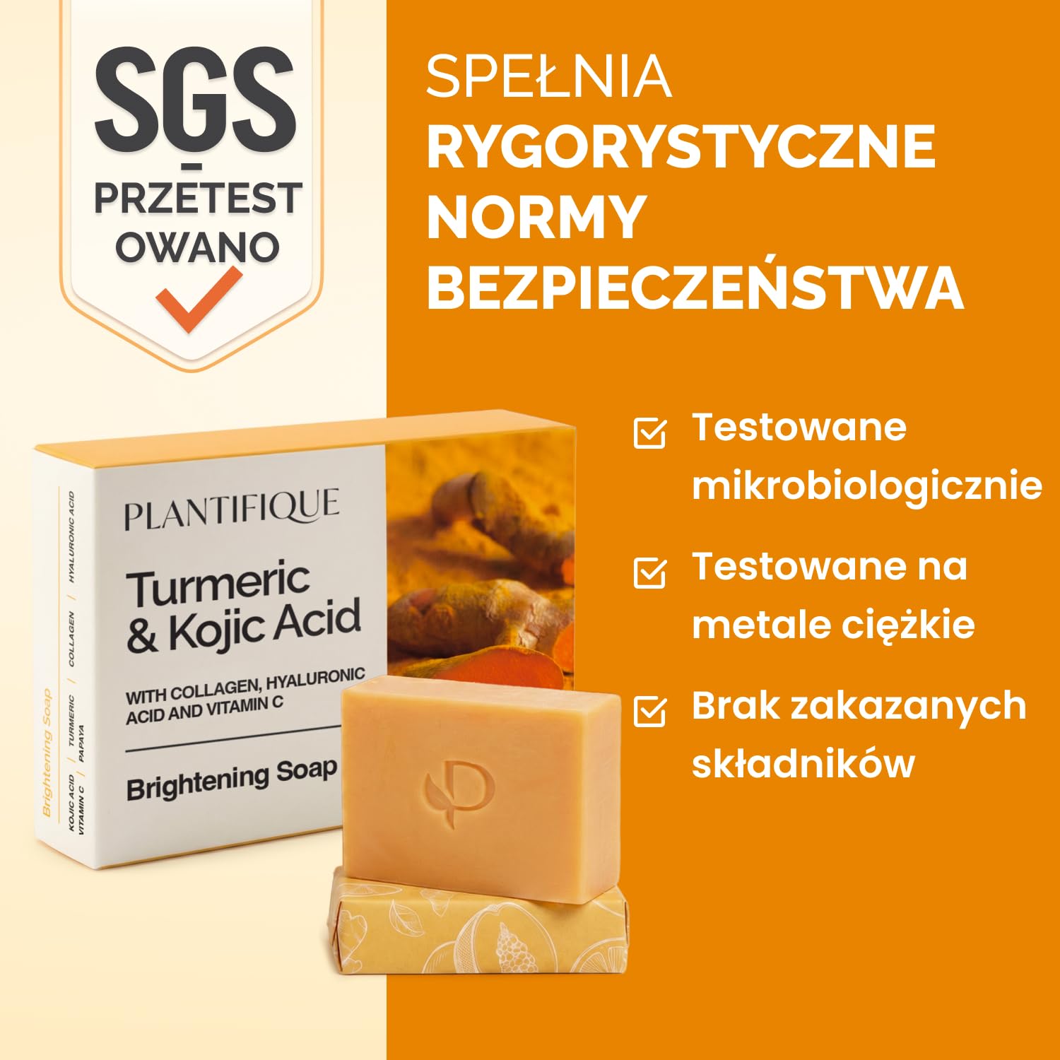 PLANTIFIQUE Mydło z Kwasem Kojowym na Przebarwienia – Kurkumowe mydło 2 sztuki z kwasem hialuronowym, kolagenem i witaminą C, wegańska pielęgnacja twarzy i ciała, 160 g | Mydło zapachowe - solidny środek czyszczący dla kobiet i mężczyzn – mydło do obieran