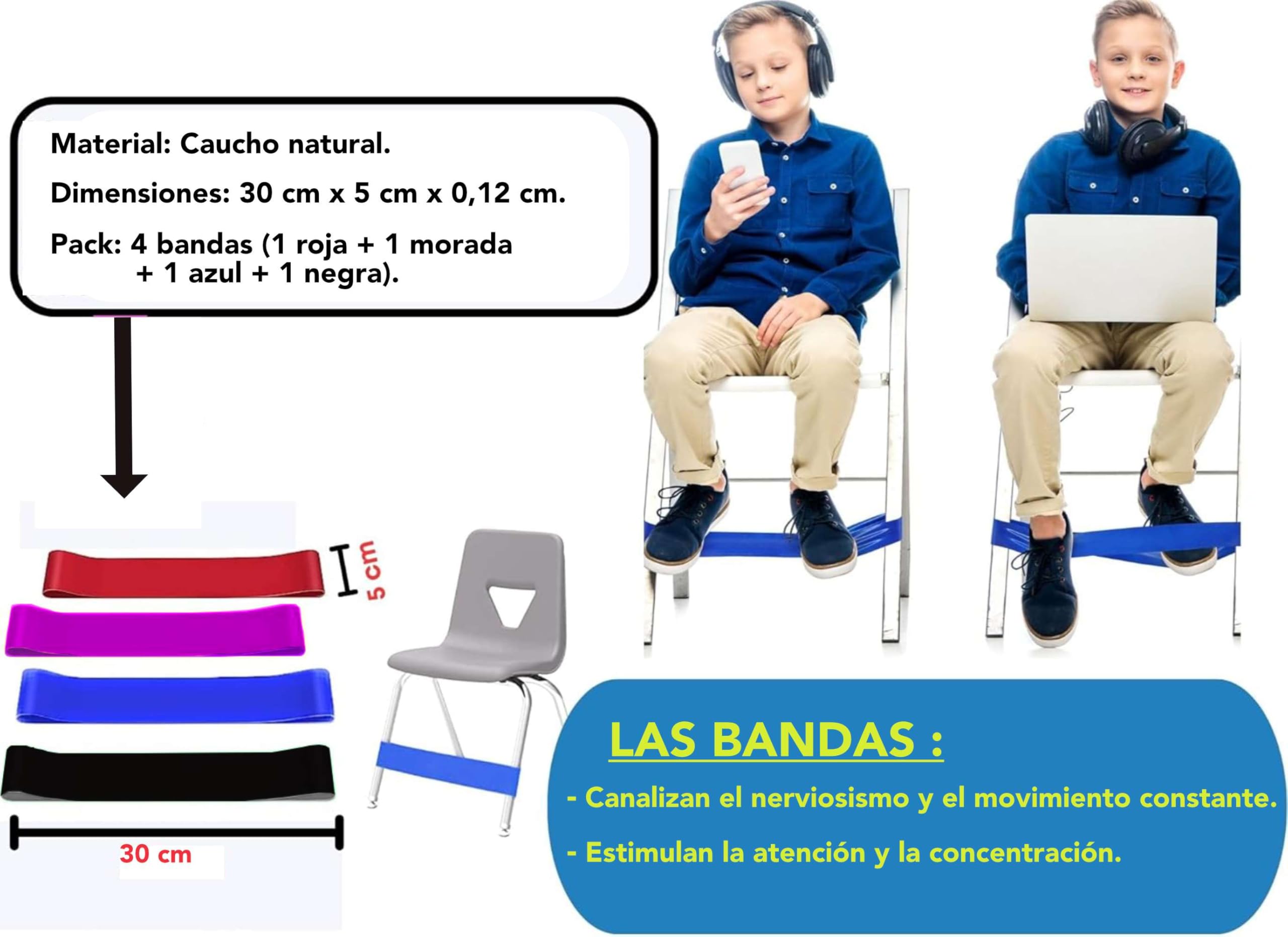 Cojín TDAH Niño y Bandas Elásticas | Maximice la Concentración | Canalice la Hiperactividad | Adaptabilidad Garantizada | Prosperación diaria