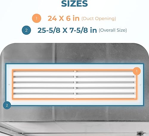 Miniatura 3 de Cubierta de ventilación de retorno de aire frío de 24 x 6 pulgadas (apertura de conducto), rejilla de transferencia de CA a prueba de óxido,