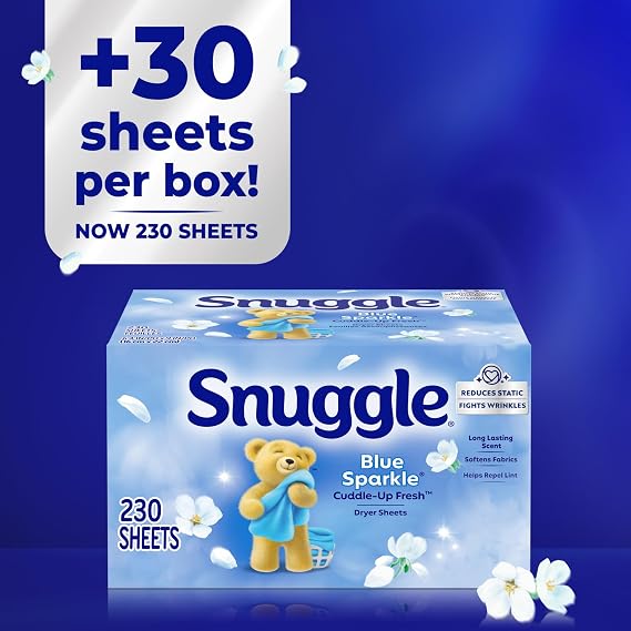 Snuggle Fabric Softener Dryer Sheets, Blue Sparkle, 230 Count