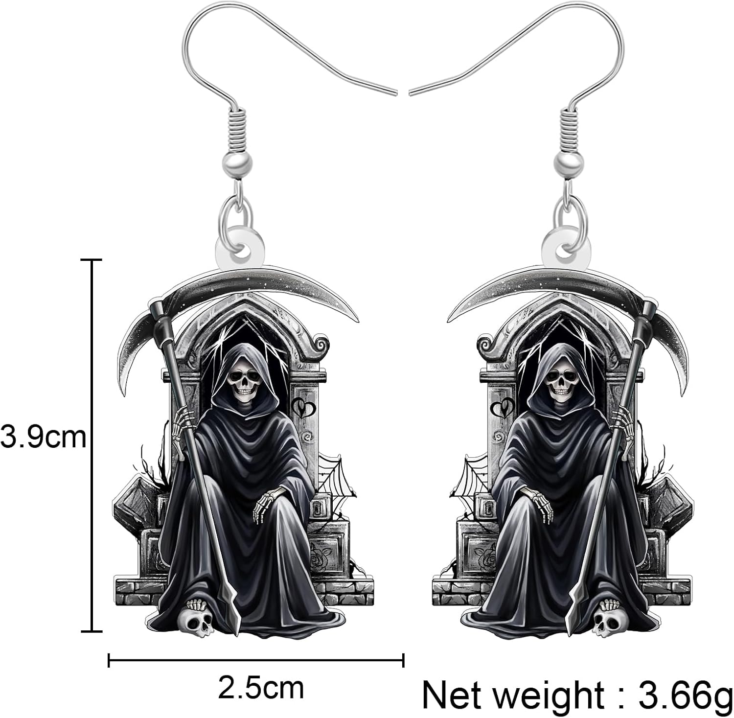 NEWEI Acrylic Horror Gothic Grim Reaper Dangle Earrings Halloween Gifts for Women, Spooky Punk Skull with Tombstone Accessories Halloween Costume Jewelry image 5