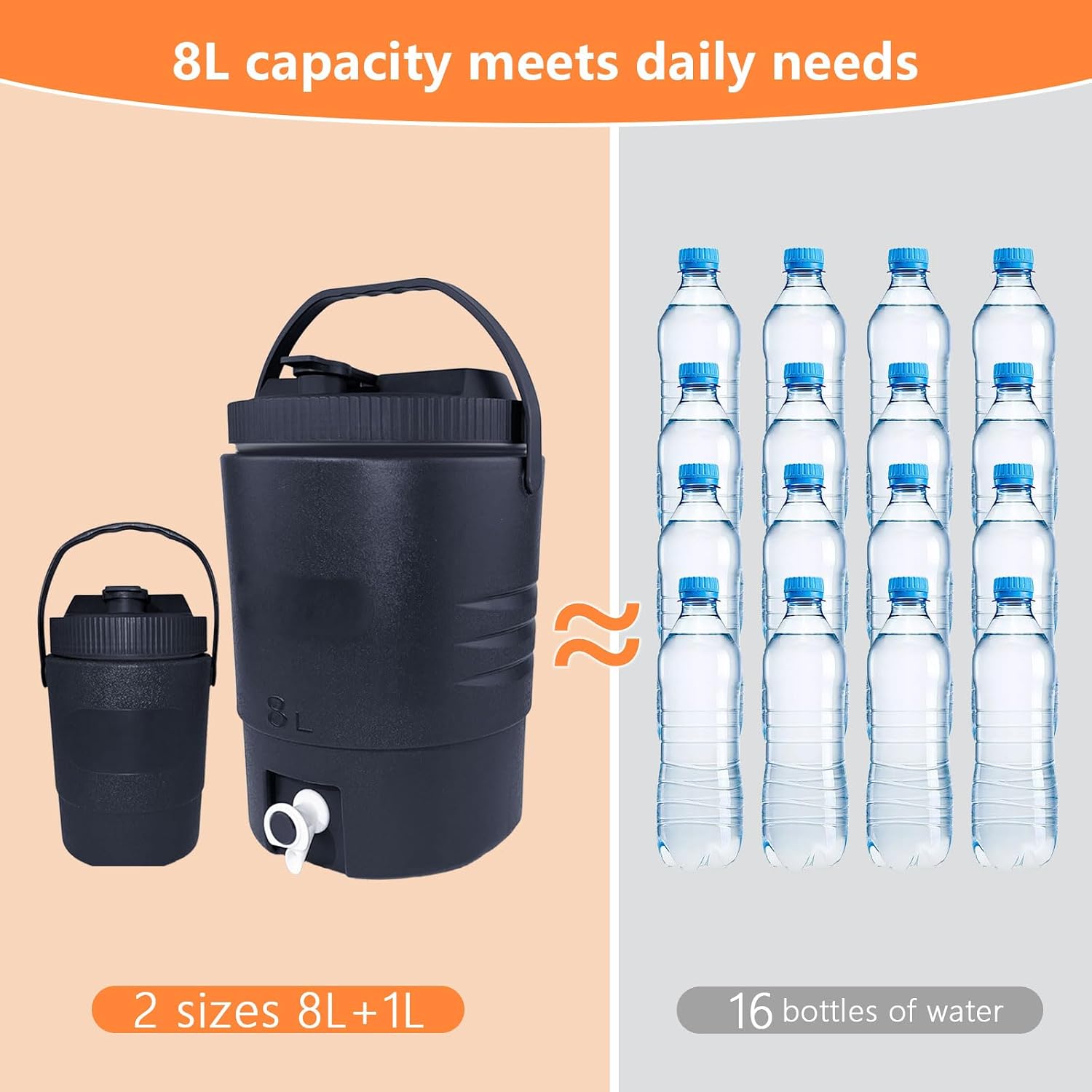 2.2 Gallon/8 L Portable Sports Cooler Water Beverage Dispenser,Insulated Cooler Dispenser With Spout & 33 Ounce/1 L Insulated Water Jug