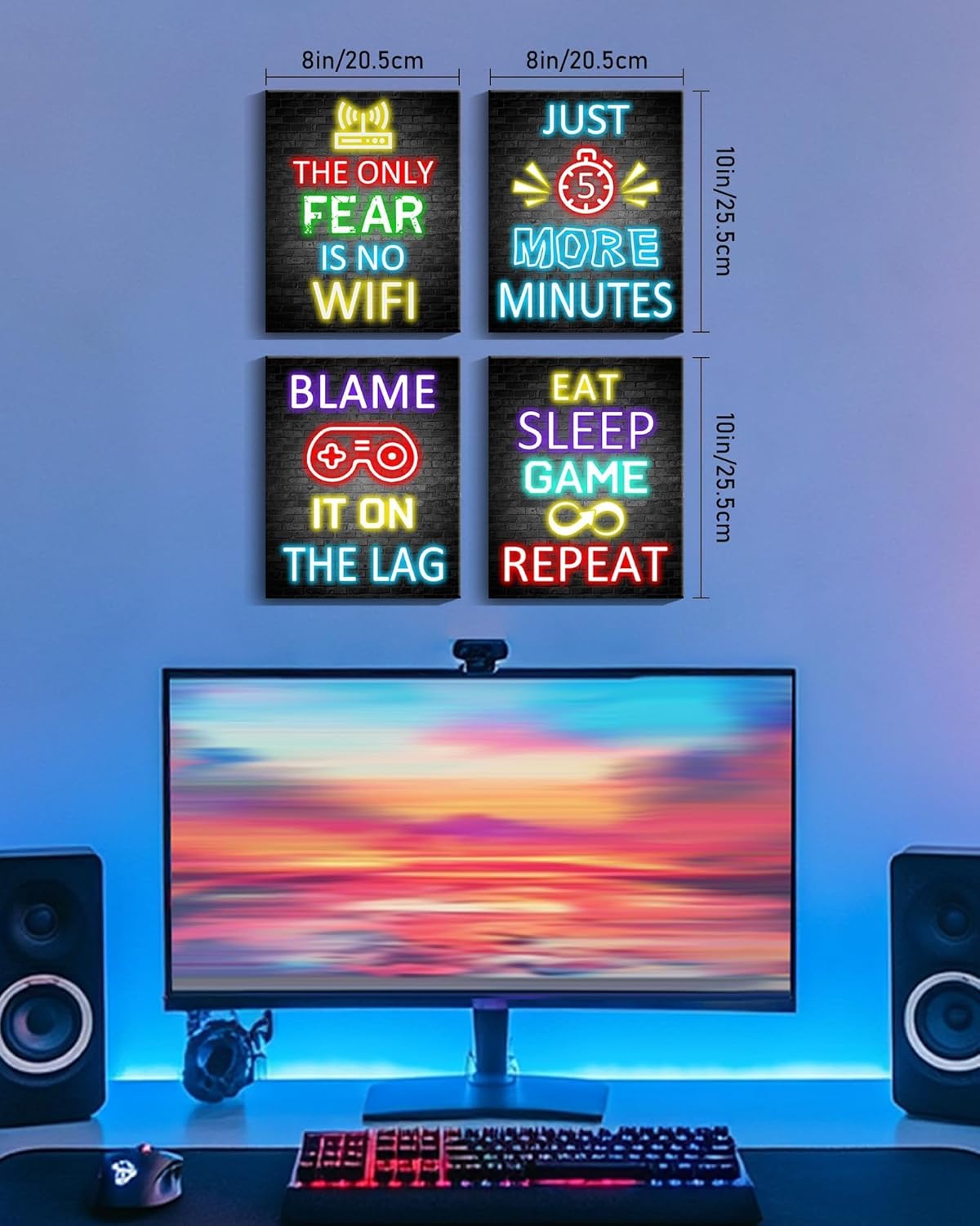 KUVIOKE Video Gamer Room Decor for Teen Boys Gaming Wall Art Gamer Neon Sign Teenage Bedroom Decor Ready to Hang Set of 4, 8x10in (Framed) - Image 4