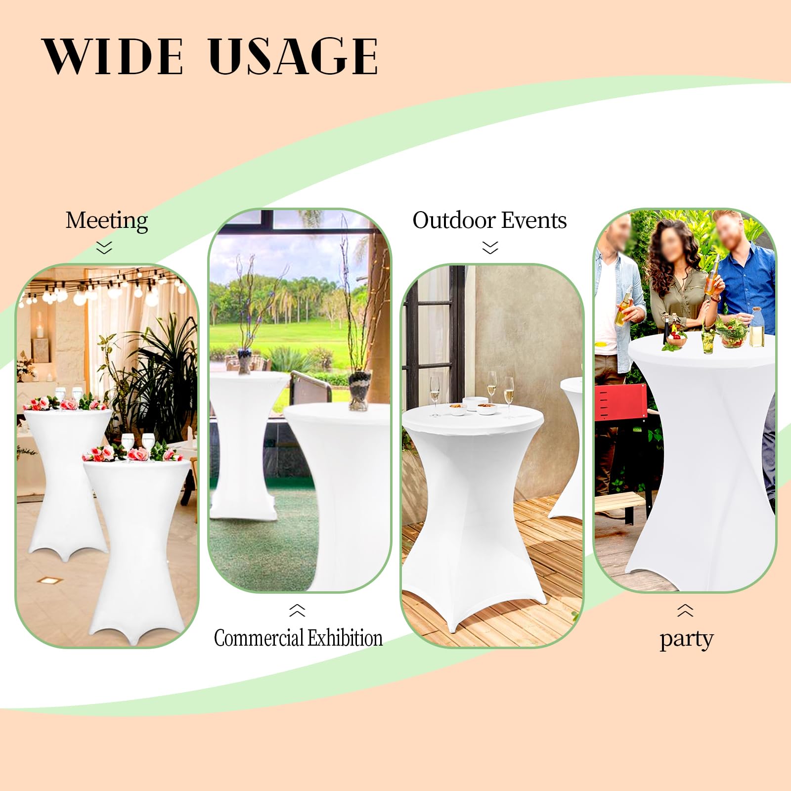 Pesonlook Paquete de 6 manteles elásticos de elastano con esquinas cuadradas de 70 x 110 cm, color blanco, para mesa alta, mantel redondo para cóctel, bar, boda, cóctel, fiesta, banquete (blanco)