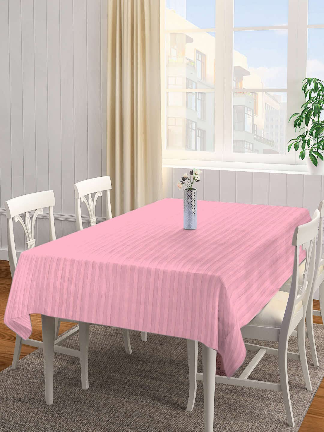 Pink Stripes TC Cotton Blend 8 Seater Table Cover | ARTC-1222-Pink-L