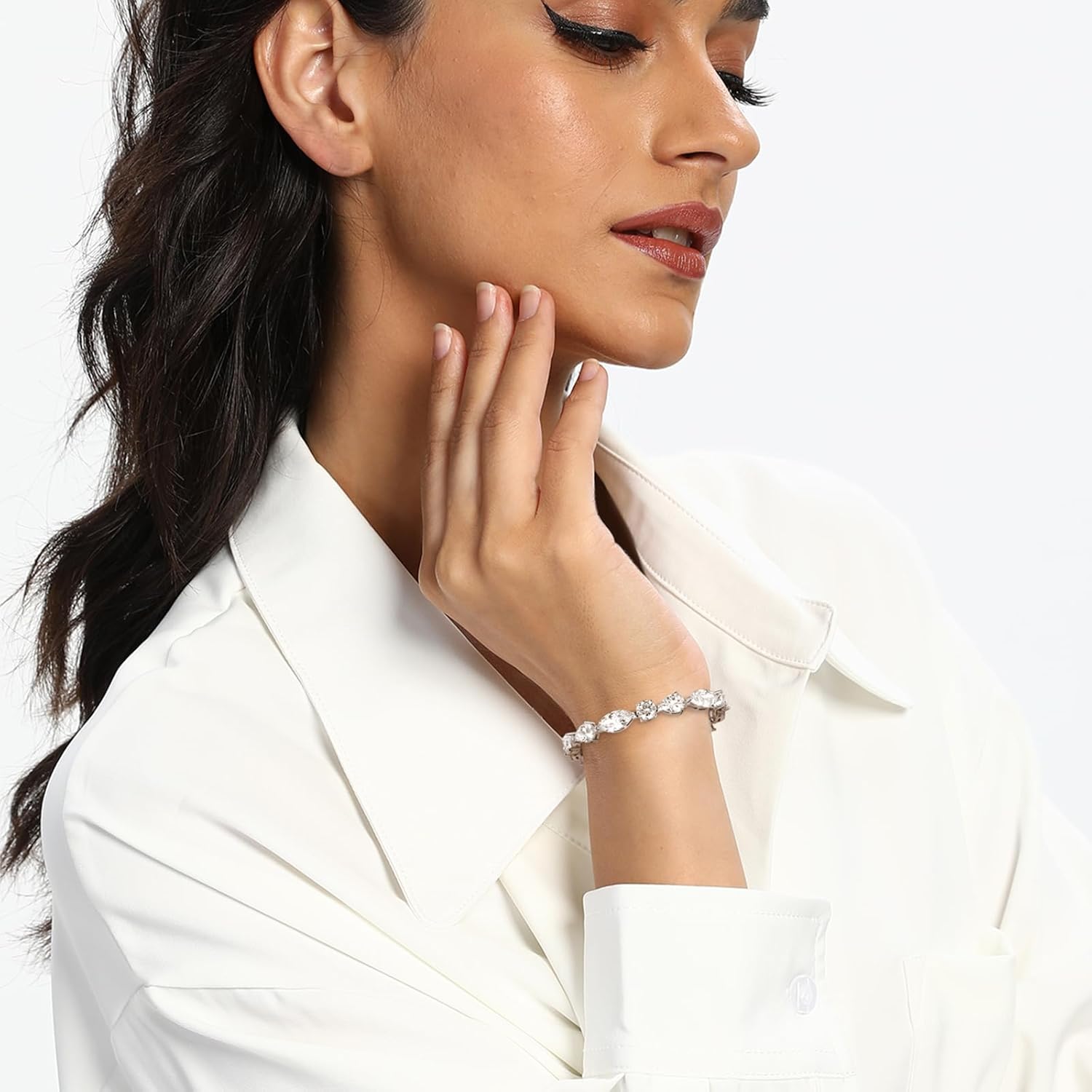 MDFUN Luxury Tennis Bracelet, White Gold Plated, Various Cut Cubic Zirconia, Women's Fashion Jewelry Size 6.5-7.5 inch - Image 7