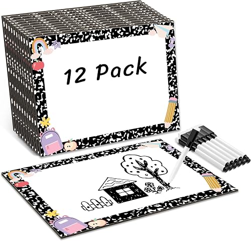 24 Pcs 12x9In Mini Erase Whiteboard with Pens Double Sided Reusable Dry Erase Bo
