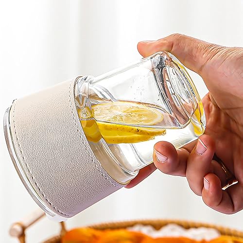 Miniatura 6 de A.W - Taza de vidrio para agua de 14 onzas líquidas con tapa, funda protectora de piel, con popote y boca ancha, para batidos, taza sellada de