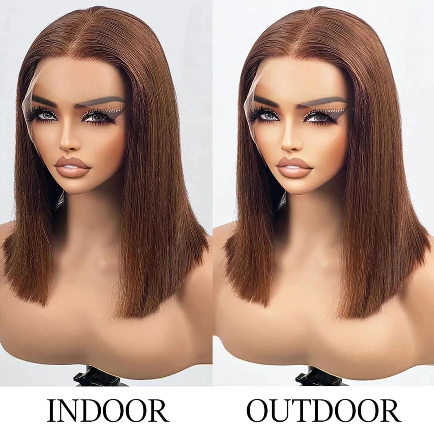 Choclate Brown Bob Wig Human Hair Short Bob Wigs For Women Straight Bob Lace Front Wigs Human Hair 12 Inch Glueless 180 Density 13x4 HD Frontal Lace - Image 2
