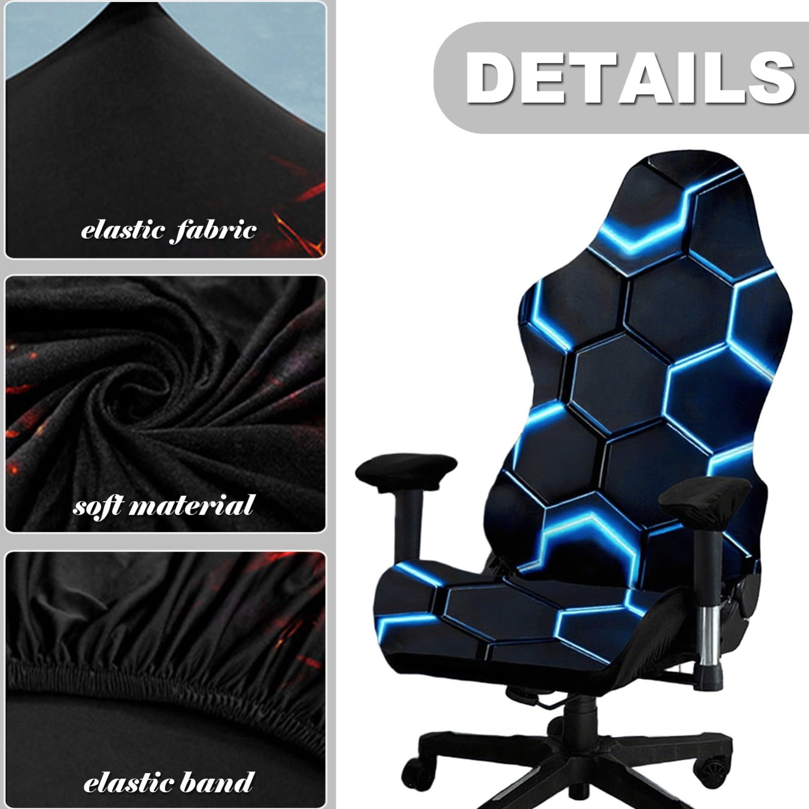 Funda para Silla Gaming, elástica, con Estampado de líneas y Dos reposabrazos para sillones Juego reclinables de Carreras(Gaming Motif C)