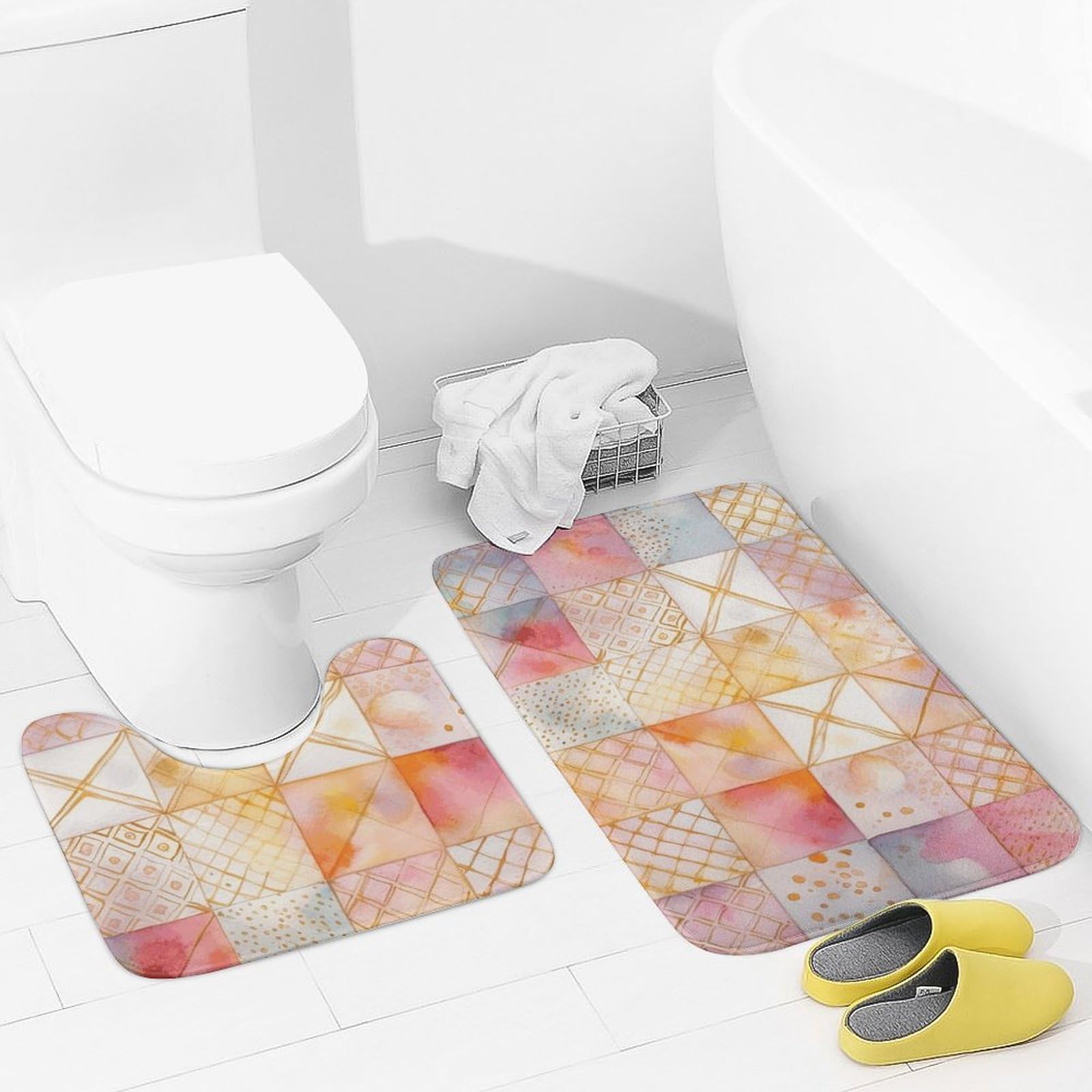 Tapis de bain en microfibre (lot de 2) doux et antidérapant avec motif à pois colorés pour douche