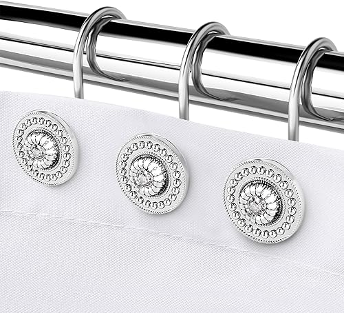 Miniatura 2 de Paquete de 24 ganchos de cortina de ducha cromados y negros, anillos decorativos para cortina de ducha de baño, barras y forro, ganchos de ducha de