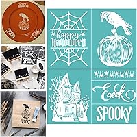 Vista 1 de Plantilla de serigrafía con patrones de sentimientos temáticos de Halloween, reutilizable, autoadhesiva, para decoración/impresión
