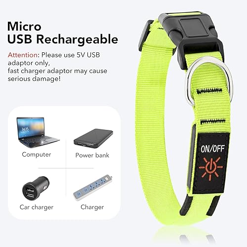 Miniatura 3 de Colaseeme Collar de perro con luz LED, collares de perro con micro USB, recargable, ajustable, correa de nailon, hebilla de plástico, anillo D,